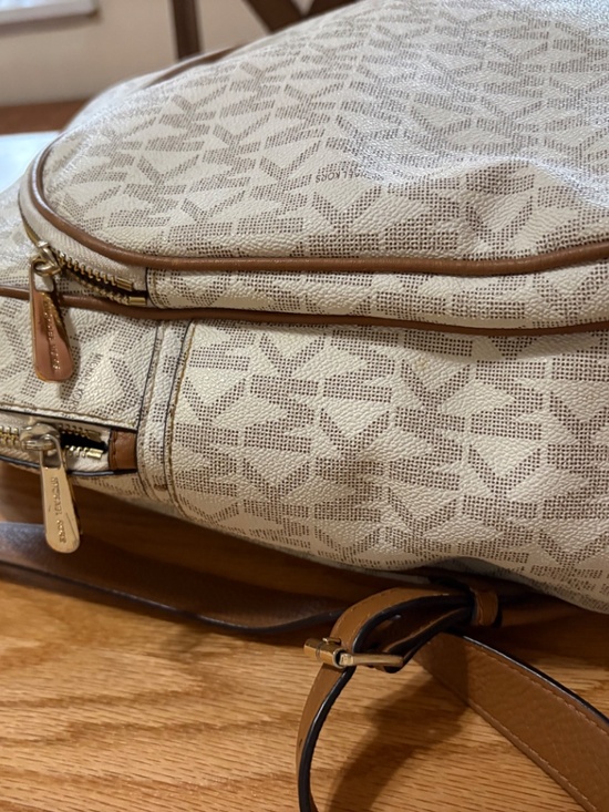 Michael Kors MK Signature Backpack Vanilla Brown Leather Trim Medium Bag main image 5